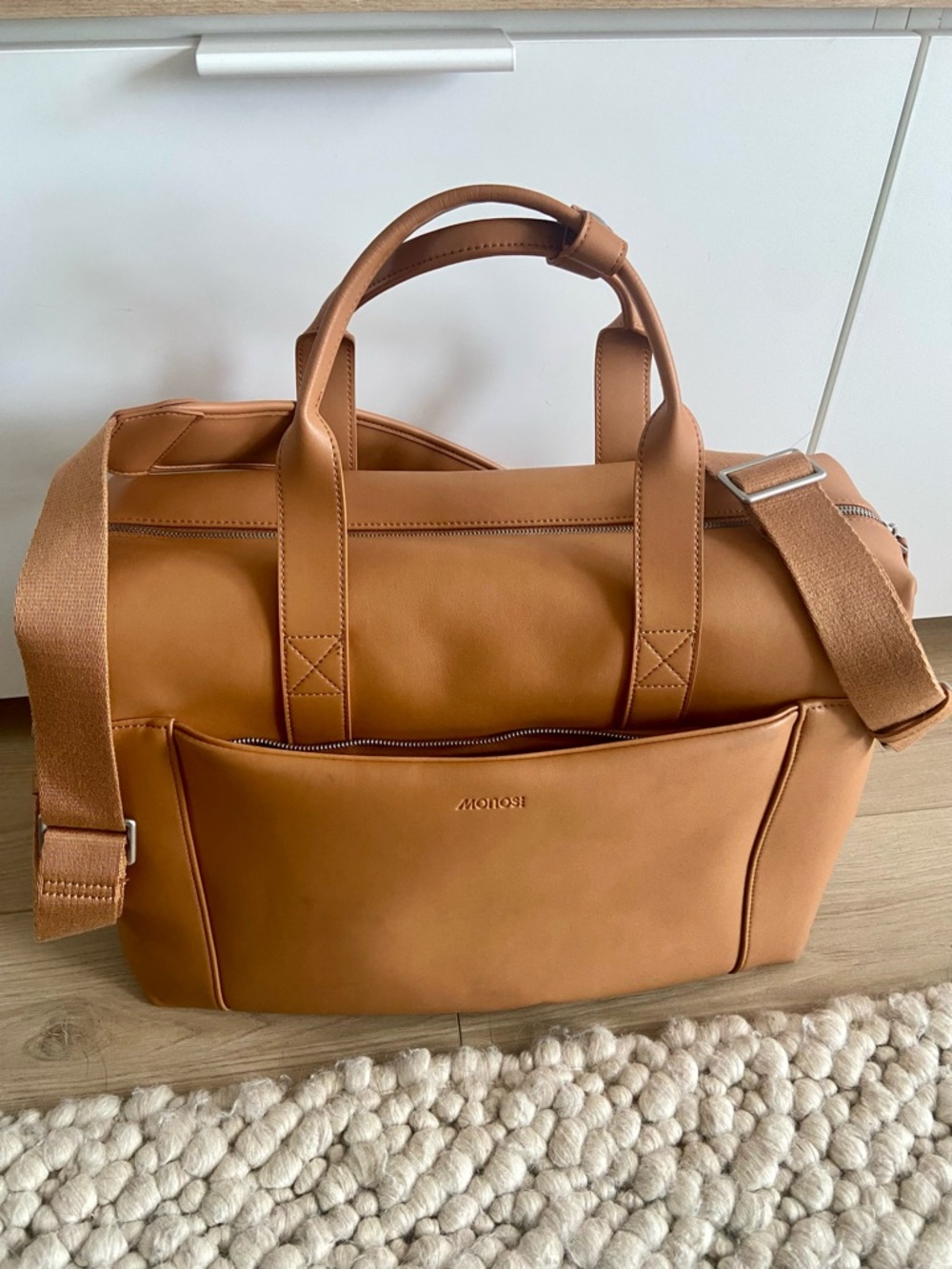 Monos Tan Leather Metro Duffel Bag with Removable Shoulder Strap